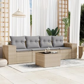 5 pcs conjunto de sofás p/ jardim com almofadões vime PE bege