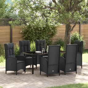 vidaXL Conjunto de Jantar para Jardim de 7 Peças Preto Vime PE