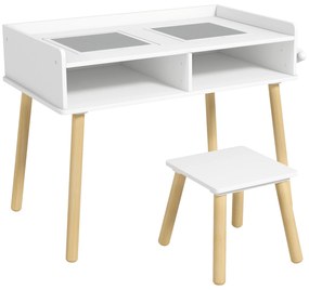 HOMCOM Conjunto de Mesa e Cadeira Infantil Mesa para Crianças com Bancada de Blocos de Construção e Rolo de Papel Cinza