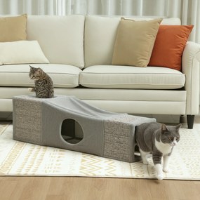 Túnel para gatos de interior, brinquedos para gatos com bola suspensa, várias entradas, em sisal, 98 x 30 x 30 cm, cinzento