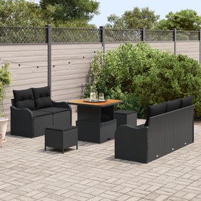Conjunto de Sofá de Jardim vidaXL com Almofadas Preto Rattan Poliéster