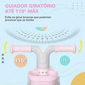 Bicicleta sem Pedais para Crianças de 12-36 Meses Bicicleta de Equilíbrio com Assento Ajustável 56x27x39 cm Rosa