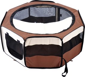 PawHut Parque Dobrável para Cães e Gatos, Cercado Portátil para Animais Pequenos em Tecido Oxford Impermeável, Ø90x41 cm, Castanho | Aosom Portugal