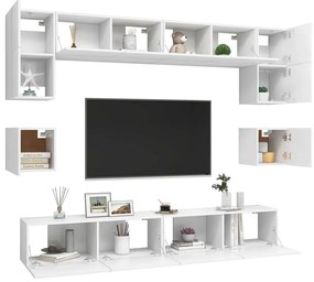 8 pcs conjunto de móveis de TV derivados de madeira branco