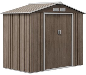 Outsunny Abrigo de Jardim 213x130x185 cm Abrigo de Jardim Metálico de Exterior com 2 Portas Deslizantes e 4 Janelas Madeira | Aosom Portugal