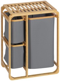 Cesto para Roupa Suja de Bambu Cesto de Roupa com 3 Bolsas de Tecido A