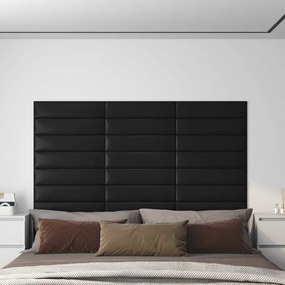 vidaXL Painel parede 12pcs 60x15 cm couro artificial 1,08 m² cor preto