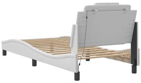Estrutura de cama c/ luzes LED 90x190cm couro artificial branco