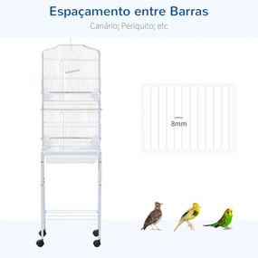 Gaiola para Passáros com Suporte Gaiola Metálica de Aves Canários com 4 Rodas Portas 4 Comedouros 3 Poleiros Bandeja Removível e Prateleira Inferior 4