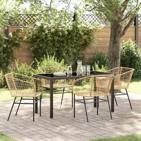 vidaXL Conjunto de Jantar de Jardim 5 Peças Castanho Rattan Poliéster
