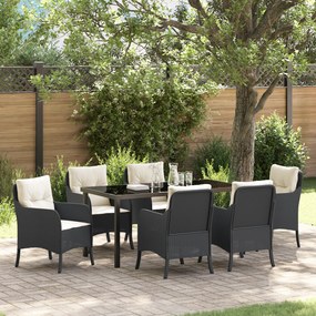 vidaXL Conjunto de Jantar de Jardim 7 Peças com Almofadas Preto Vime Poliéster