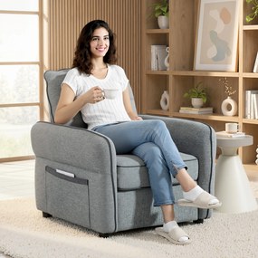 Sofá de 1 lugar, sofá de sala em veludo egípcio, bolso lateral, 80 x 81 x 90 cm, cinzento