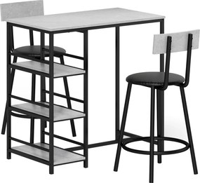 HOMCOM Conjunto de Mesa Alta de Bar com 2 Bancos Mesa Alta de Cozinha com Bancos Prateleiras Laterais Cinza Escuro | Aosom Portugal