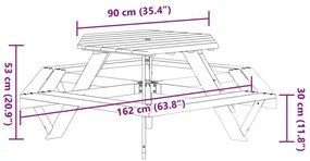 Mesa piquenique hexagonal p/ 6 crianças c/ bancos abeto maciço