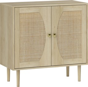 HOMCOM Aparador para Sala Móvel de Arrumação Portas Duplas com 2 Níveis Frente em Cannage 80x38x79 cm Efeito Madeira Natural | Aosom Portugal