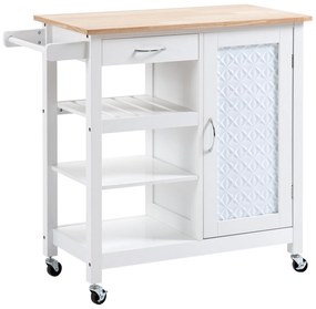 HOMCOM Carrinho de Cozinha com Rodas Carrinho de Serviço com Gaveta Prateleiras e Armário com Prateleira Ajustável 92x40x84cm Branco | Aosom Portugal