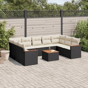 10 pcs conjunto sofás de jardim c/ almofadões vime PE preto