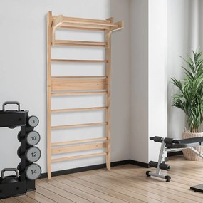 Escada de ginástica e fisioterapia de parede 80 cm x 48 cm x 195 cm com 10 barras fixas de madeira maciça. Carga máxima: 100 kg. Natural.