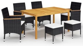 7 pcs conjunto de jantar para jardim preto