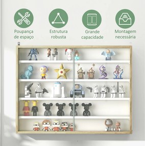 Vitrine de Parede de Madeira com Prateleiras Ajustáveis e 2 Portas Corredeiras de Vidro para Coleções Perfumes 80x9,5x60cm Madeira e Branco