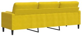 Sofá 3 lugares c/ almofadas decorativas 210 cm veludo amarelo