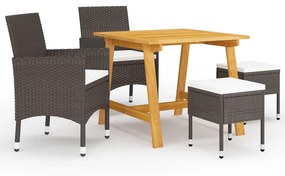 vidaXL 5 pcs conjunto de jantar para jardim castanho