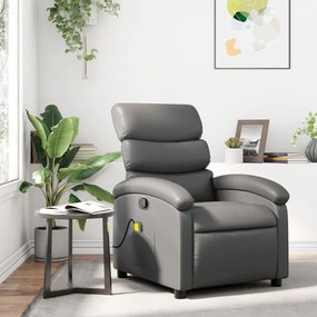 371723 vidaXL Poltrona de massagens reclinável couro artificial cinzento
