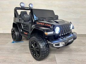 Jeep elétrico 12V 4x4 para crianças 1 a 6 anos Wrangler Rubicon Style rodas Borracha e controlo remoto Preto Metalizado