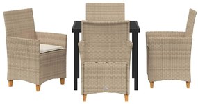 Conjunto de Jantar de Jardim com 5 Peças e Almofadas Bege em Rattan Si
