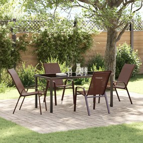 Conjunto de Jantar para Jardim vidaXL 5 Peças Marrom Textilene e Aço