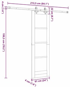 Porta Deslizante com Conjunto de Hardware "ORKDAL" Madeira Sólida de P