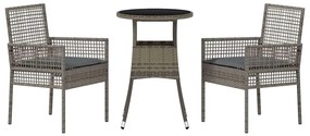 Conjunto de Jantar de Jardim 3 Peças Cinzento em Polirattan
