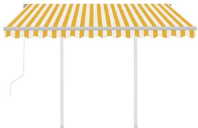 Toldo retrátil automático com postes 3,5x2,5 m amarelo e branco
