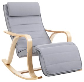Cadeira reclinável de balanço SONGMICS LYY41G com suporte ajustável para panturrilhas em 5 direções, capacidade de carga de 150 kg, cinza, madeira, cinza-inferno, 67 x 125 x 91 cm