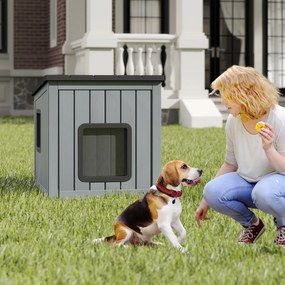 Casota para animais de estimação 62,5 cm x 54 cm x 56,5 cm isolada exterior e interior com 2 portas em PVC e telhado inclinado para gatos, cães pequen