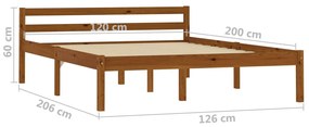 Estrutura de cama 120x200 cm madeira pinho maciço castanho mel