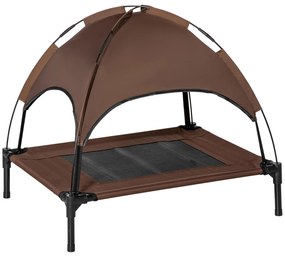 PawHut Cama Elevada Animais Estimação Portátil Toldo Amovível Tecido Respirável Confortável 76x61x73cm Marrom | Aosom Portugal