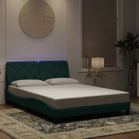 vidaXL Estrutura de cama c/ luzes LED 140x200 cm veludo verde-escuro