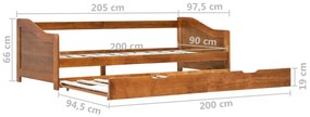 Estrutura sofá-cama de puxar 90x200 cm madeira pinho castanho