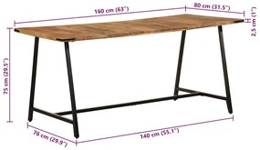 Mesa de jantar 160x80x75 cm madeira de mangueira maciça