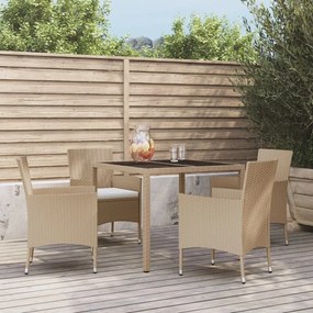 vidaXL 5 pcs conjunto de jantar p/ jardim com almofadões vime PE bege
