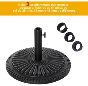 Base para Chapéu de Sol Suporte para Chapéu de Sol para Mastros de 35mm/38mm/48mm para Terraço Jardim Exterior Ø49x32 cm Preto