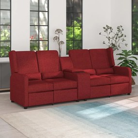 vidaXL Sofá reclinável 4 lug. c/ suporte copos tecido vermelho tinto