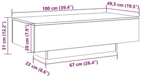 Mesa de centro 100x49,5x31 cm derivados de madeira cinza sonoma
