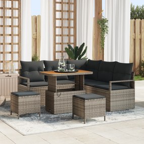 Conjunto de Sofá de Jardim vidaXL 8 Peças com Almofadas Cinza Rattan P