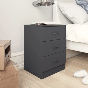 vidaXL Mesa de cabeceira 38x35x56 cm contraplacado cinzento brilhante