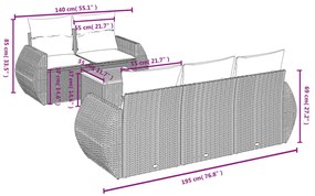 6 pcs conjunto sofás de jardim com almofadões vime cinzento