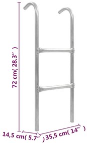 Escada de 2 degraus para trampolim 72 cm aço prateado (adequado para 6
