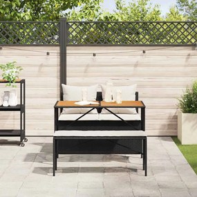 3 pcs conjunto de jantar p/ jardim c/ almofadões vime PE preto