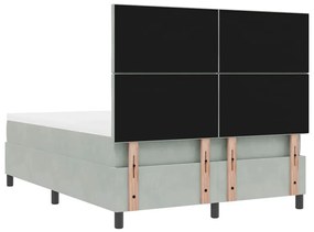 Cama Box Spring com Colchão &amp; Banco Cinza Claro 140x200 cm Veludo